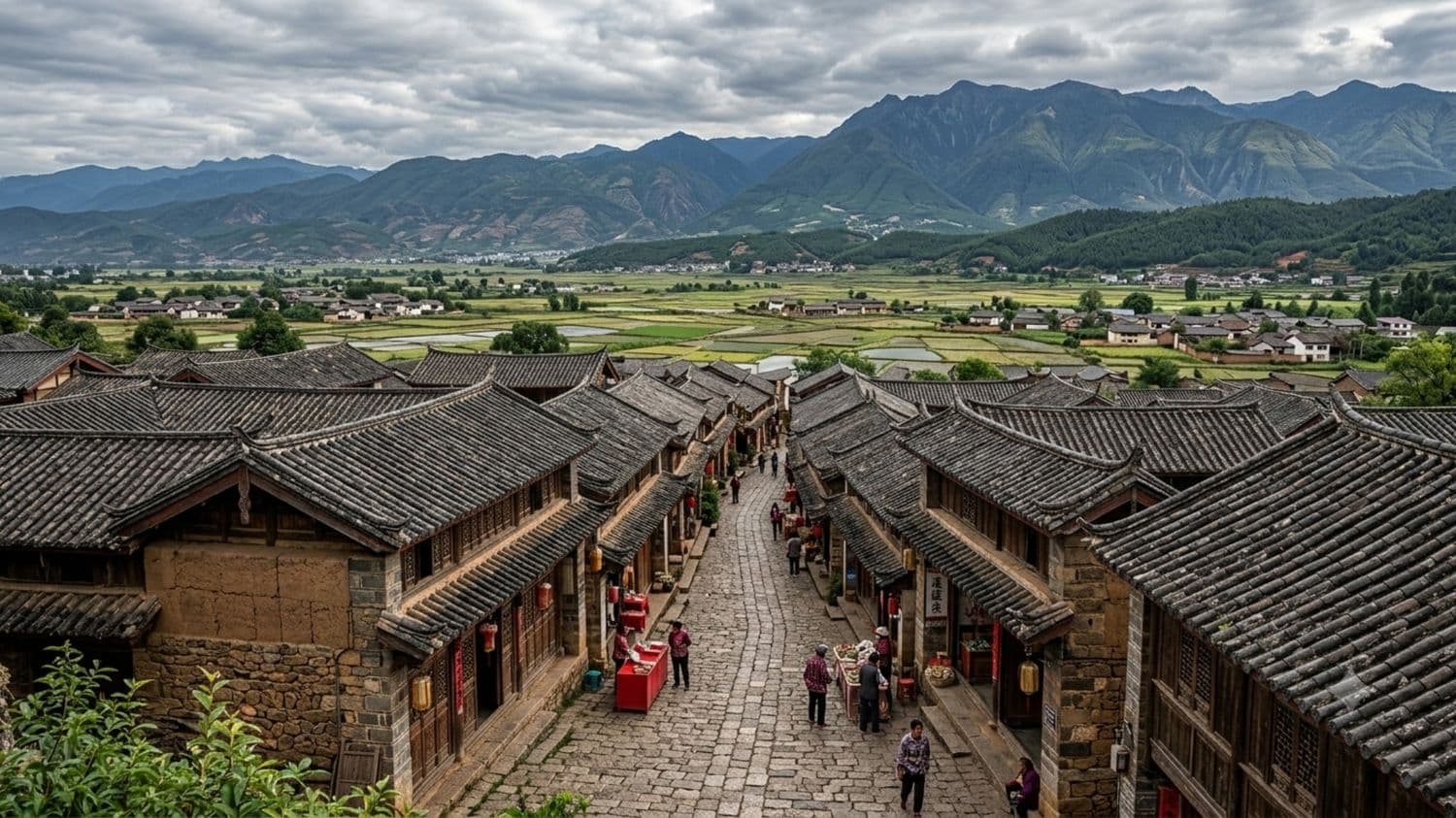 Dali Ancient Town with Cangshan Mountain backdrop