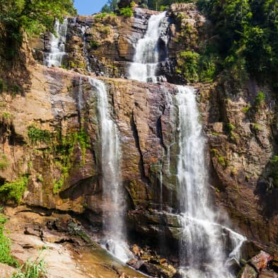 Ramboda Falls cascading through Sri Lanka's hill country