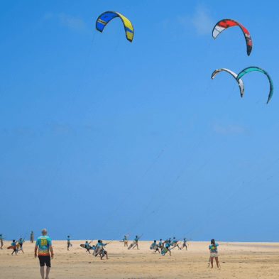 Kitesurfer riding the lagoon waters off Kalpitiya Sri Lanka