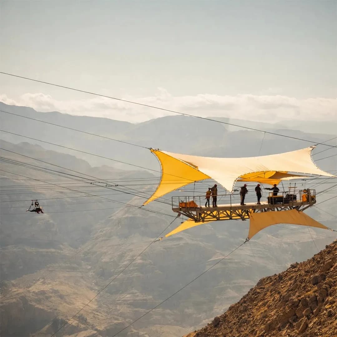 Adventure tourism at Jebel Jais mountains in Ras Al Khaimah featuring hiking and the world’s longest zipline