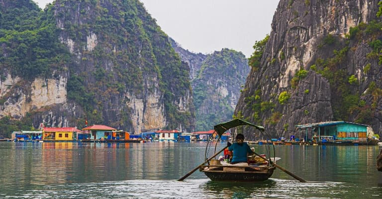 Ha Long Bay limestone islands and emerald waters in Vietnam